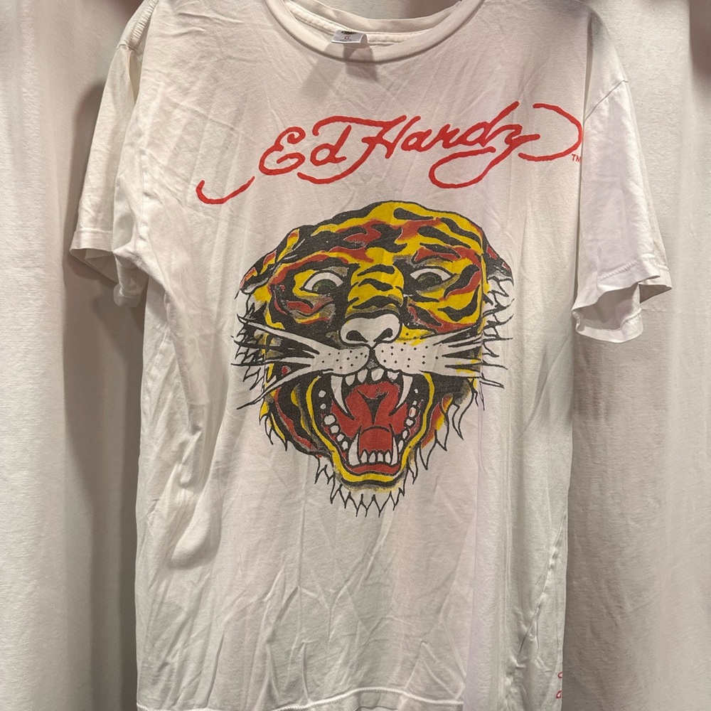Ed Hardy White Tee with Red Accents